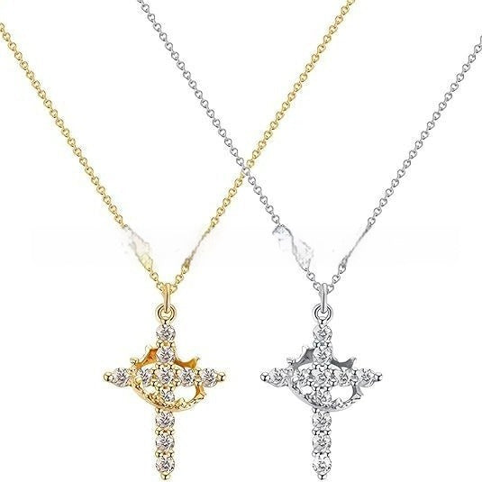 Collana croce coronata con zircone