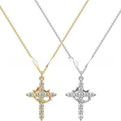Collana croce coronata con zircone