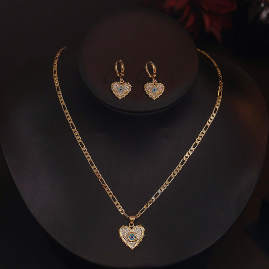 Collana e orecchini cuore zircone
