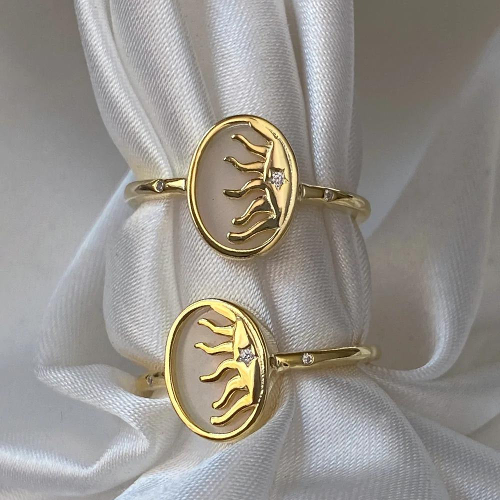 Anello sole conchiglia strass