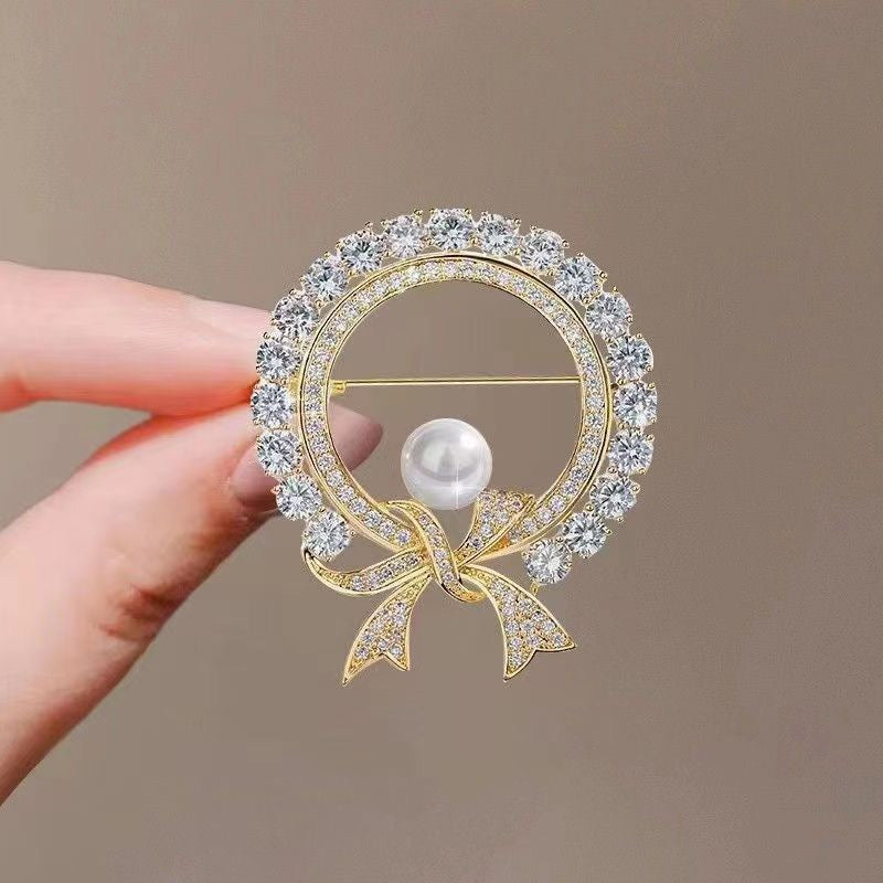 Spilla Fiocco Strass e Perla
