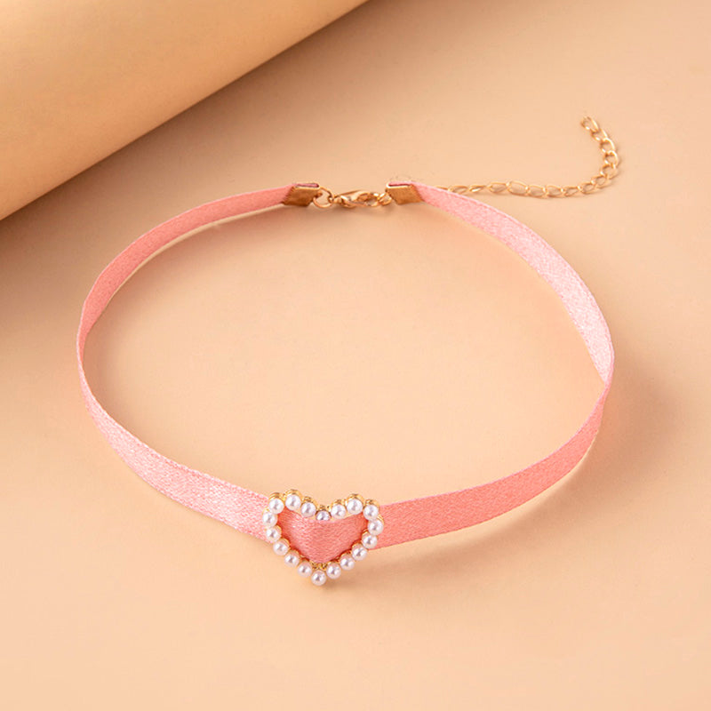 Collana Choker Charm Cuore Perla