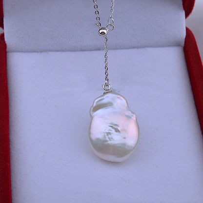 Collana perla barocca bottone argento