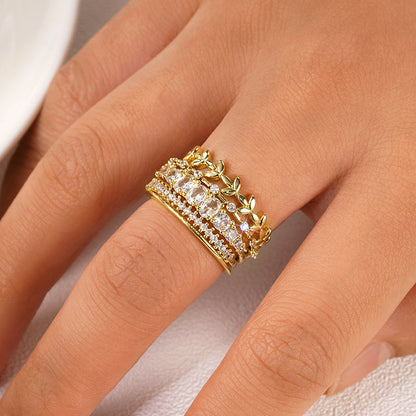 Anello zircone spiga geometrico