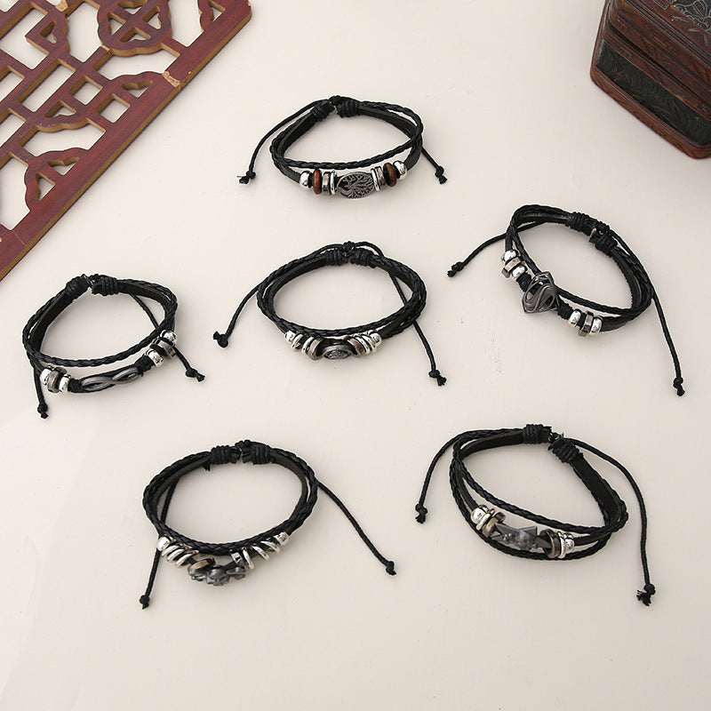 Set 6 bracciali pelle stile punk