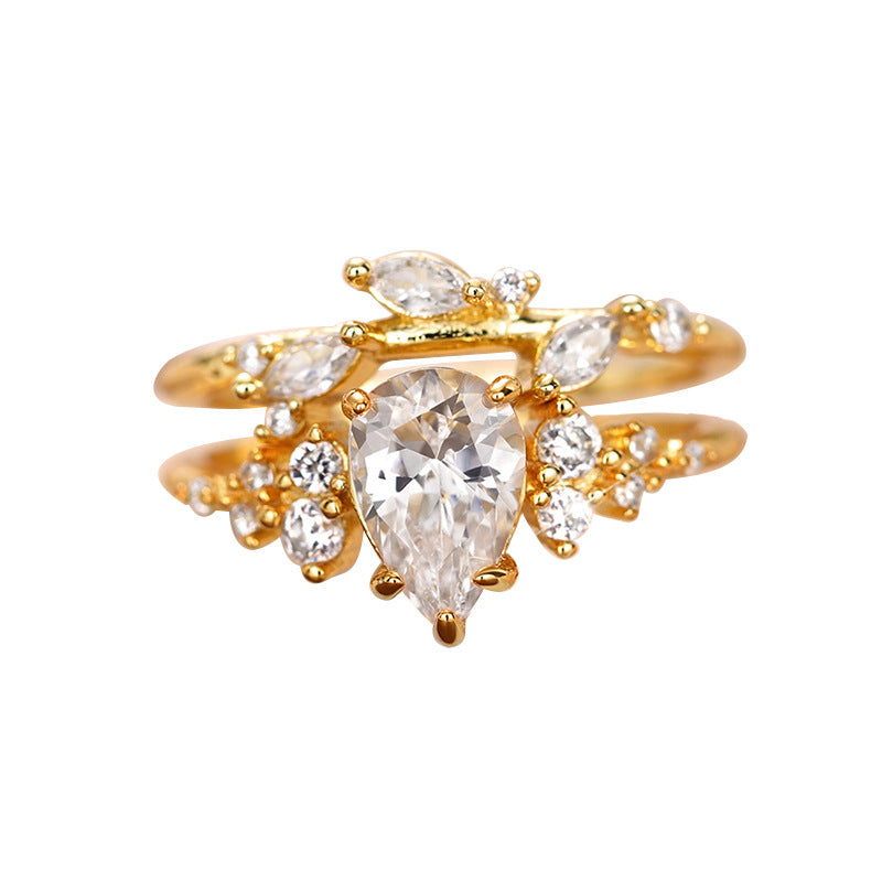 Anello rami e foglie zircone