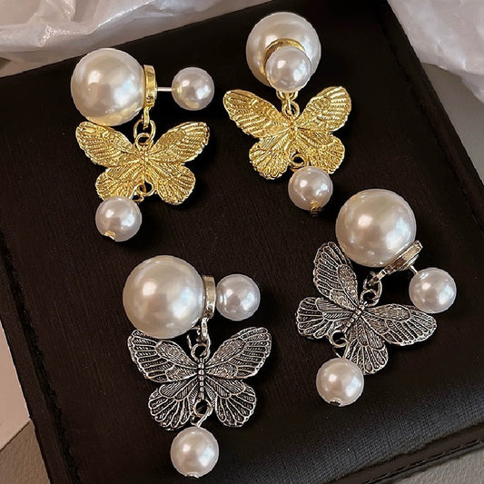 Orecchini farfalla perla vintage