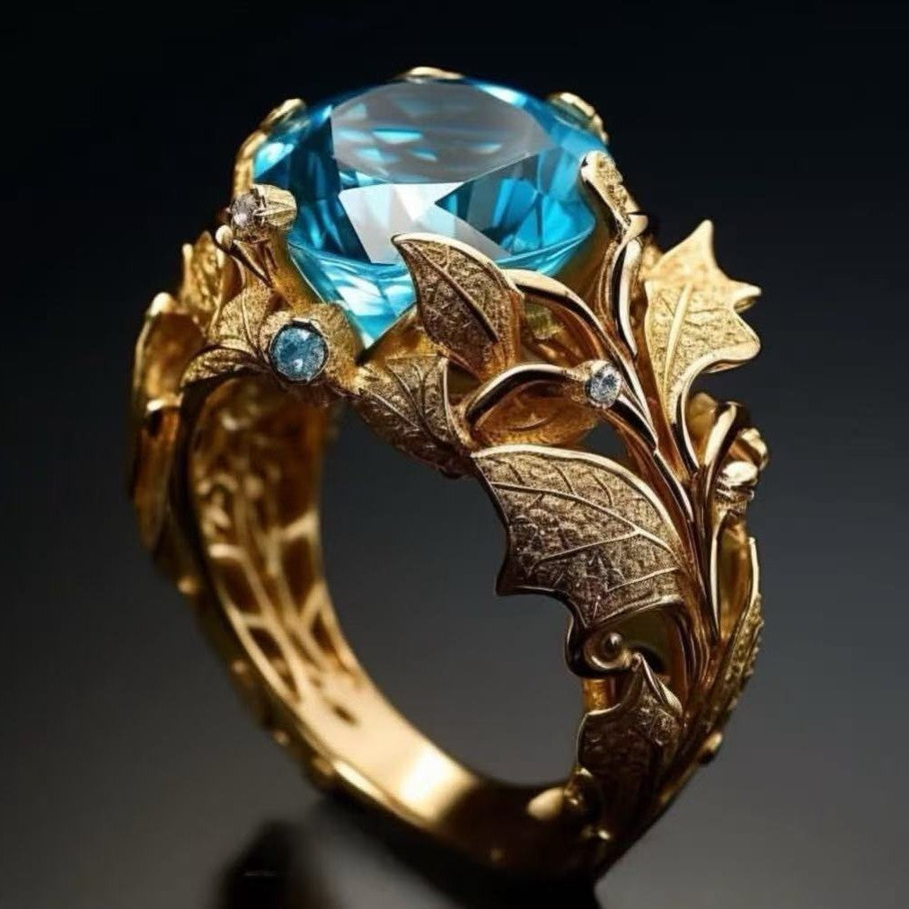 Anello placcato oro pietra blu