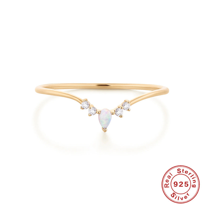 Anello opale zircone a V