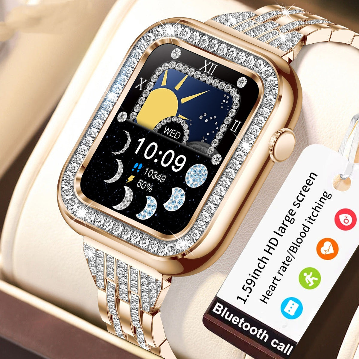 Smartwatch quadrato impermeabile cristalli