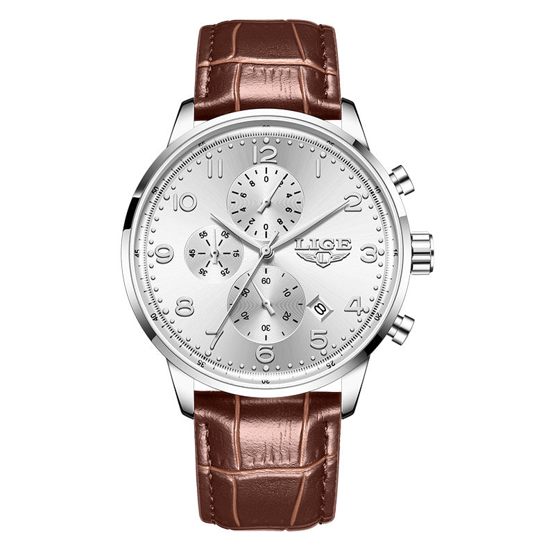 Orologio meccanico calendario con cinturino in pelle