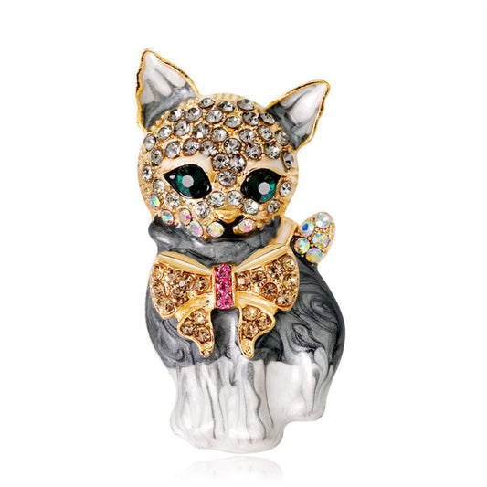 Spilla Gatto Corona Cristalli