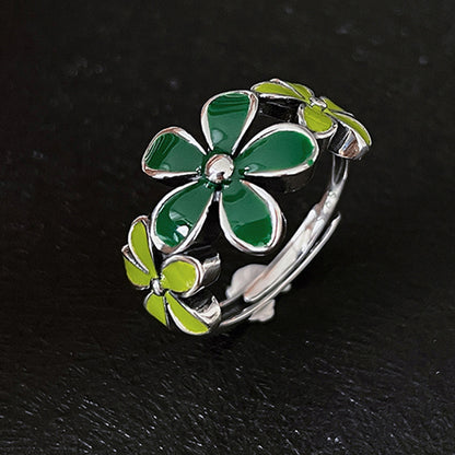 Anello fiore verde smaltato