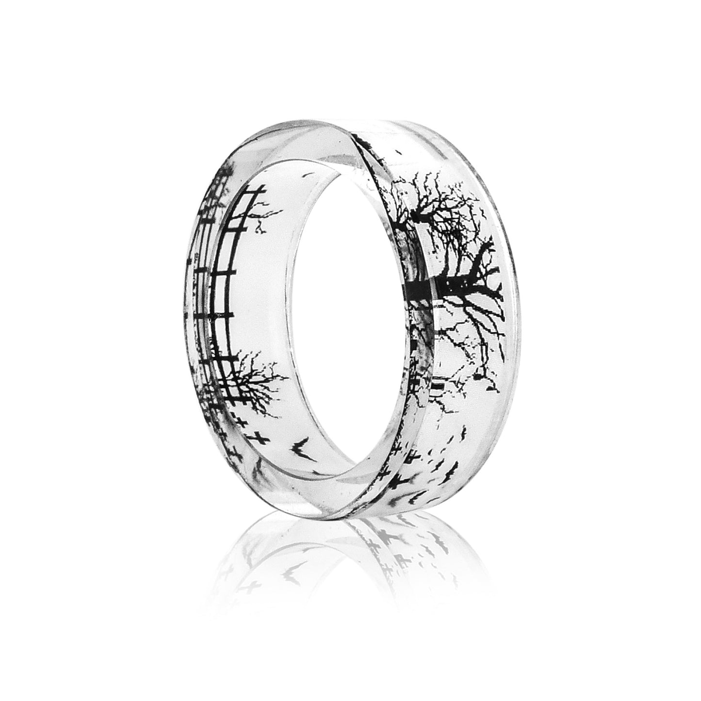 Anello resina paesaggio bianco e nero