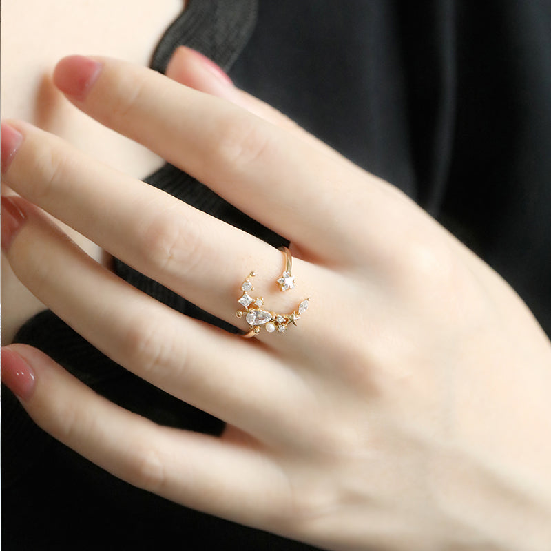 Anello stella e luna argento