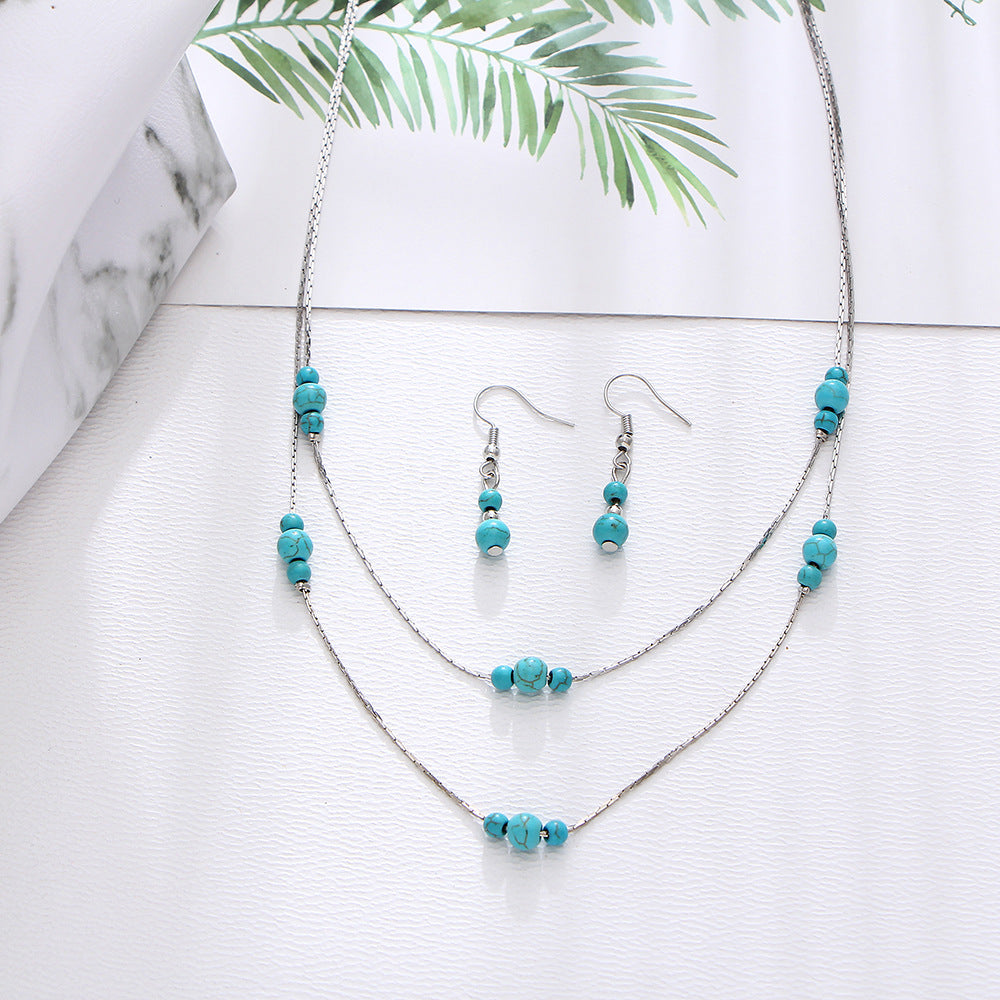 Set collana e orecchini turchese rotondo