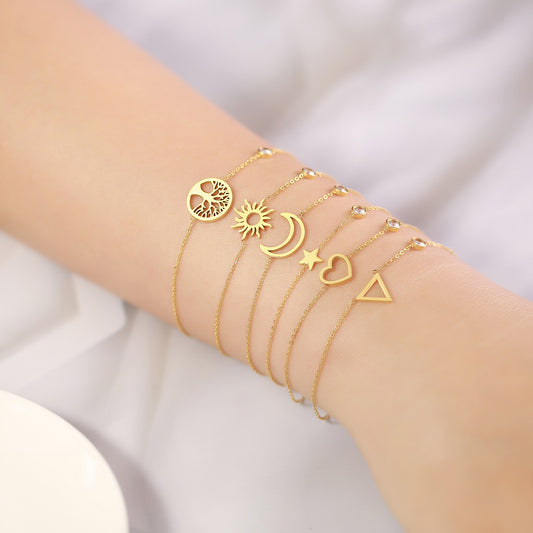 Bracciale acciaio zirconi sole luna stella