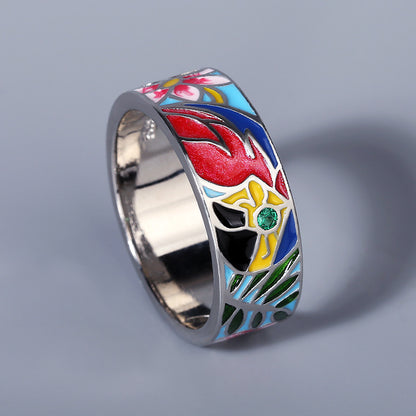 Anello fiore con smalto e strass