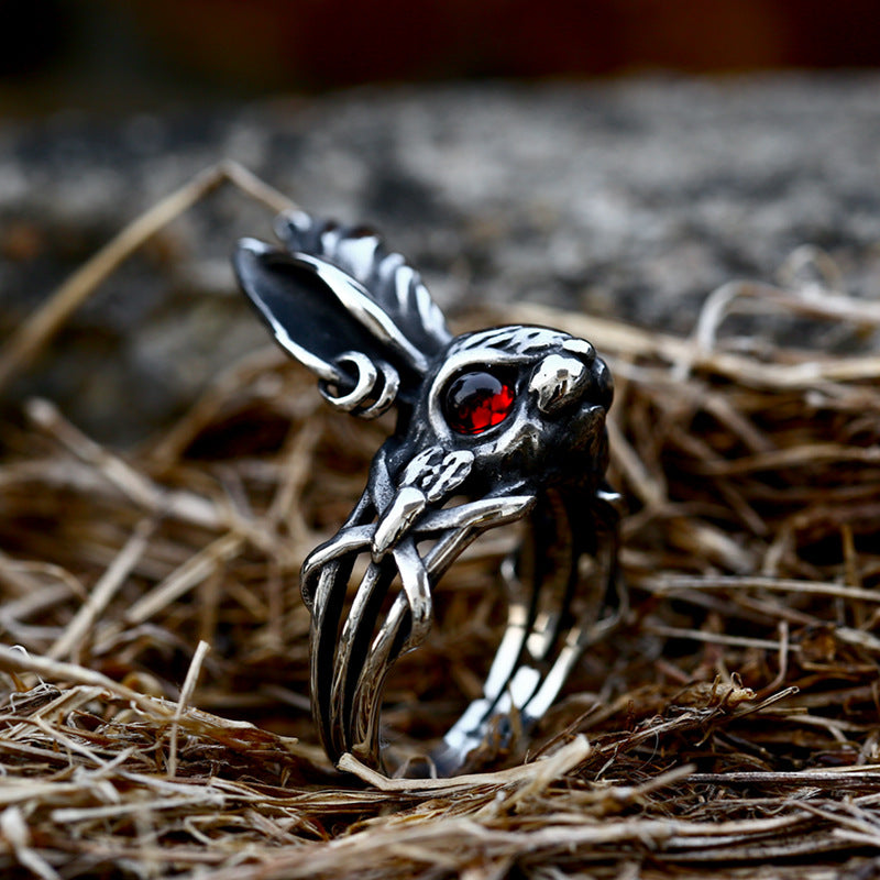 Anello zodiacale coniglio d'acciaio