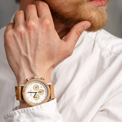 Orologio legno tre quadranti sei perni