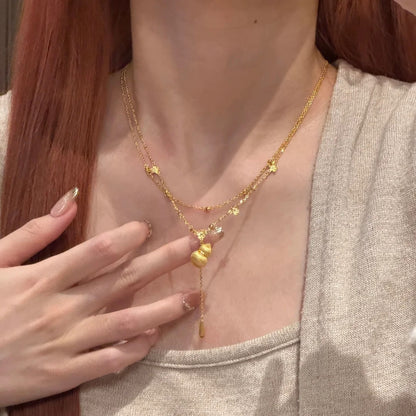 Collana Doppio Filo Fiori e Nappine