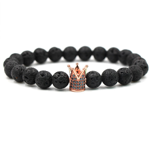 Braccialetto charm corona pietra lavica