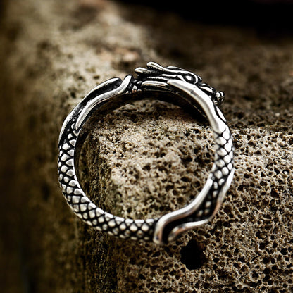 Anello acciaio drago
