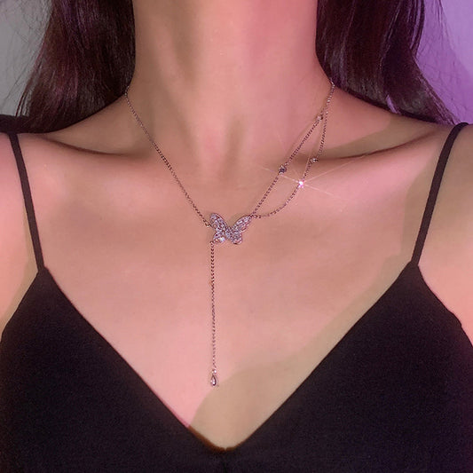 Collana farfalla zircone a doppio strato