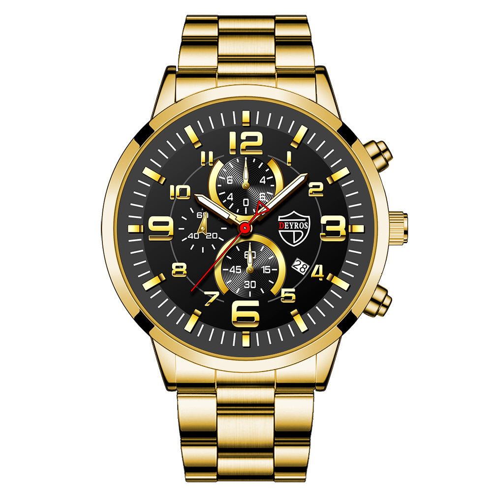Orologio uomo acciaio calendario oro