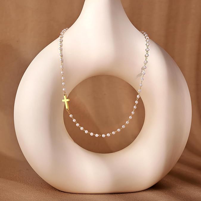 Collana pendente croce perla