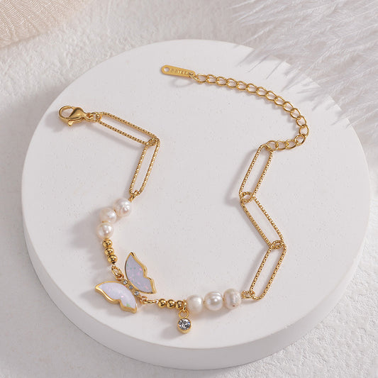 Bracciale perline farfalla perla