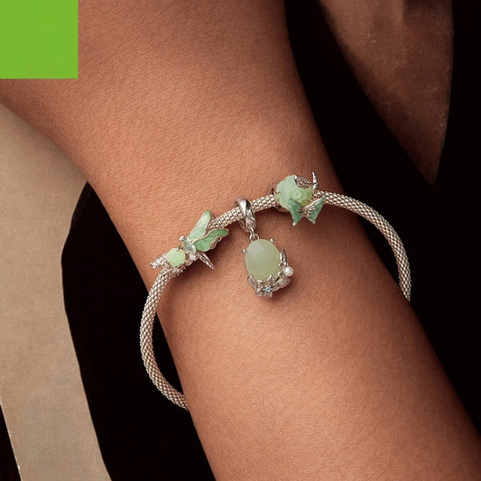 Bracciale perle fiori insetti verdi