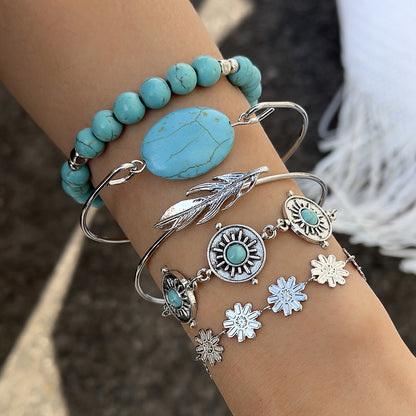 Bracciale boho turchese foglia