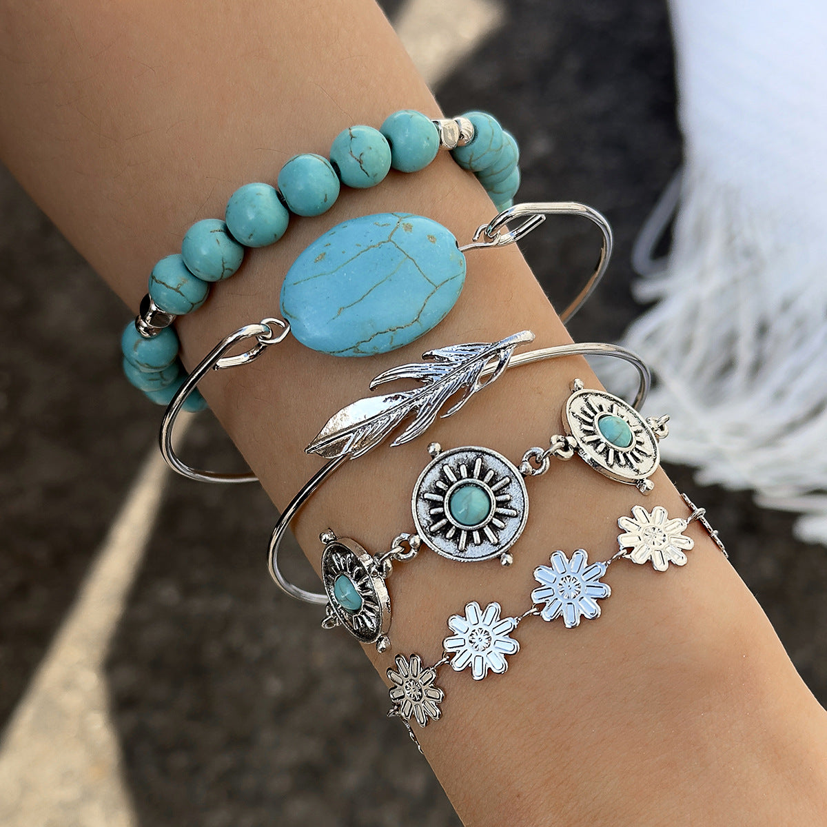 Bracciale boho turchese foglia