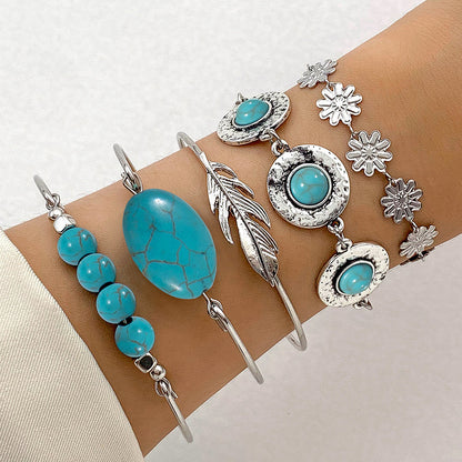 Bracciale boho turchese foglia