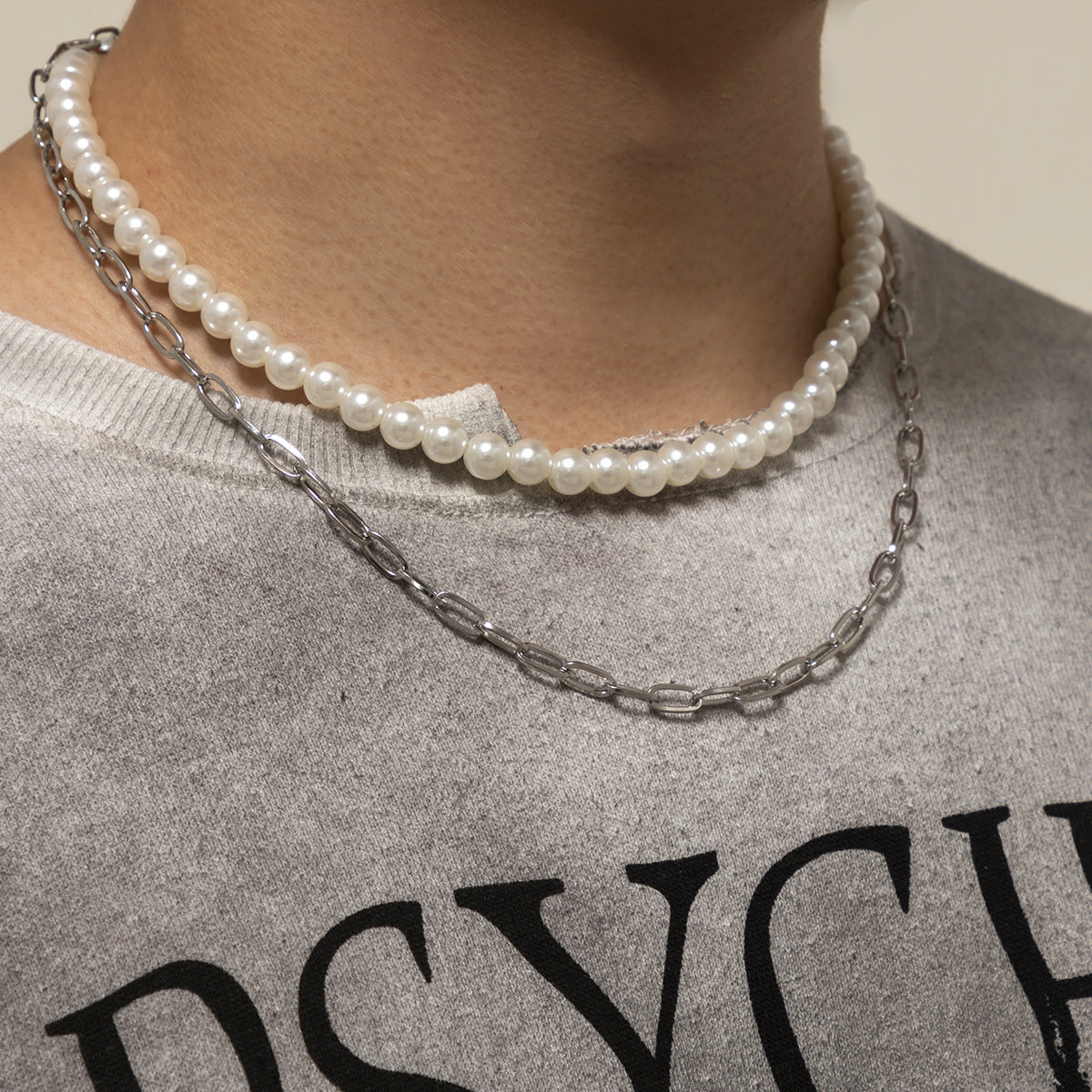 Collana doppio strato perle da uomo
