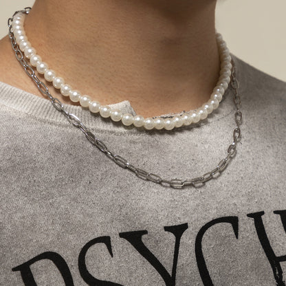 Collana doppio strato perle da uomo