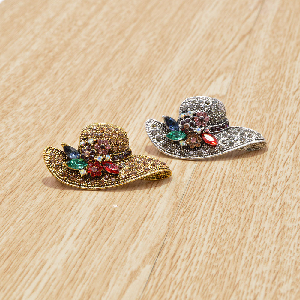 Spilla cappello vintage con strass