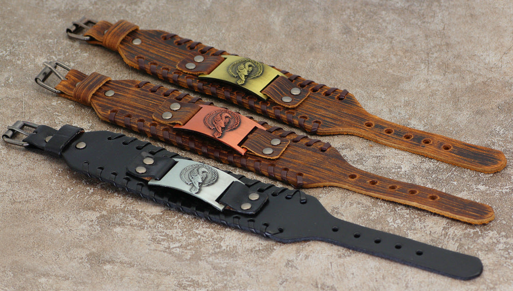 Bracciale Pelle Stile Viking Totem
