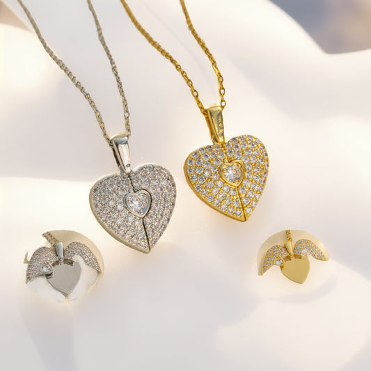 Collana cuore ali titanio