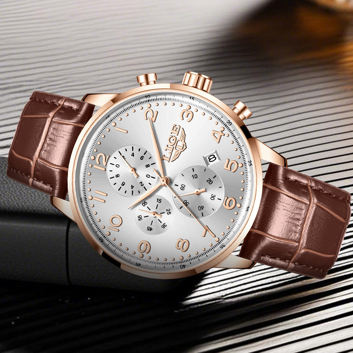Orologio meccanico calendario con cinturino in pelle