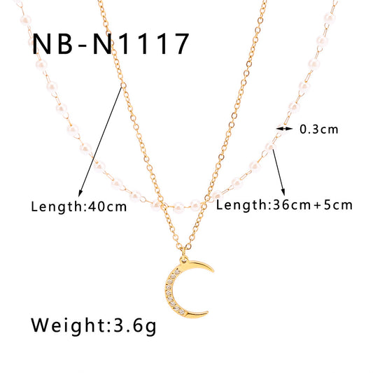 Collana luna con perle e zirconi