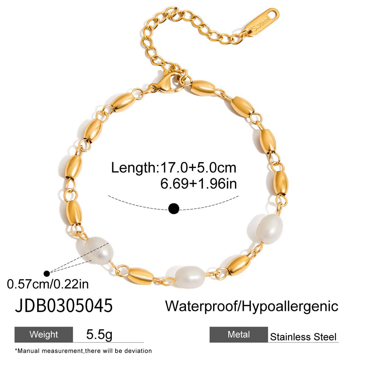 Bracciale titanio e perle