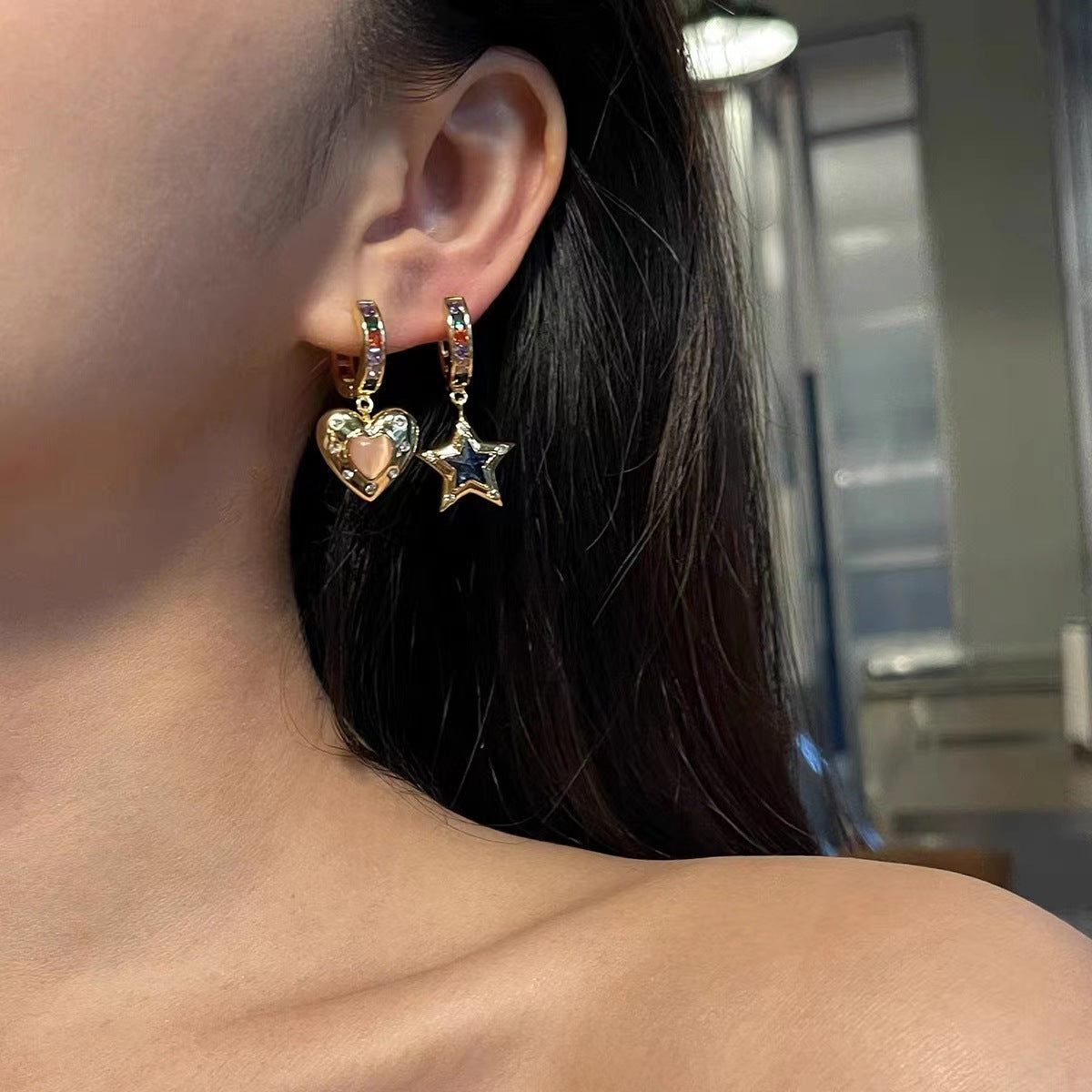 Collana asimmetrica opale cuore