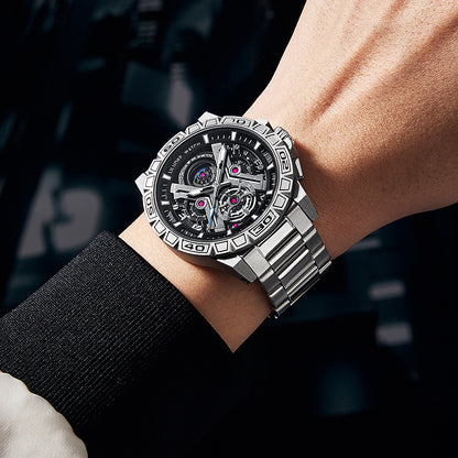 Orologio impermeabile luminoso scavato multifunzione al quarzo