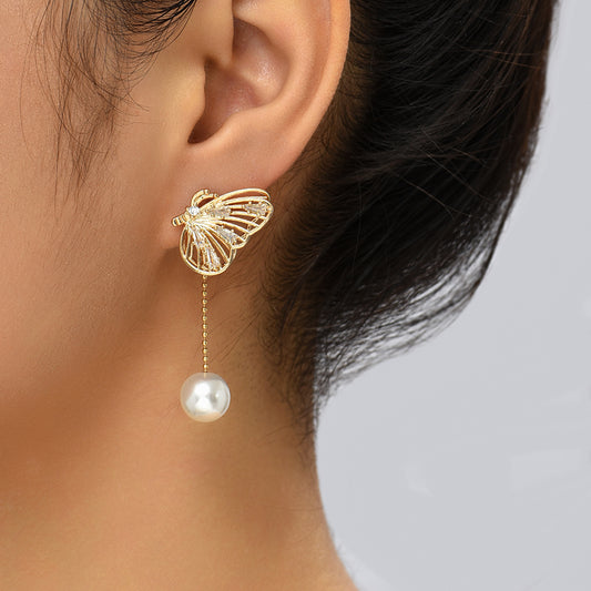 Orecchini farfalla zircone perle nappa