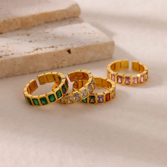 Anello zirconi geometrico colorato