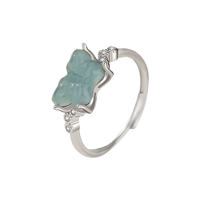 Anello farfalla in giada blu