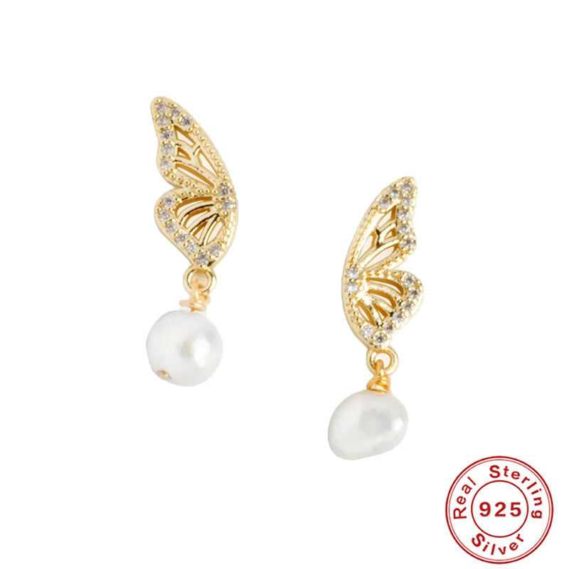 Orecchini farfalla perla argento sterling