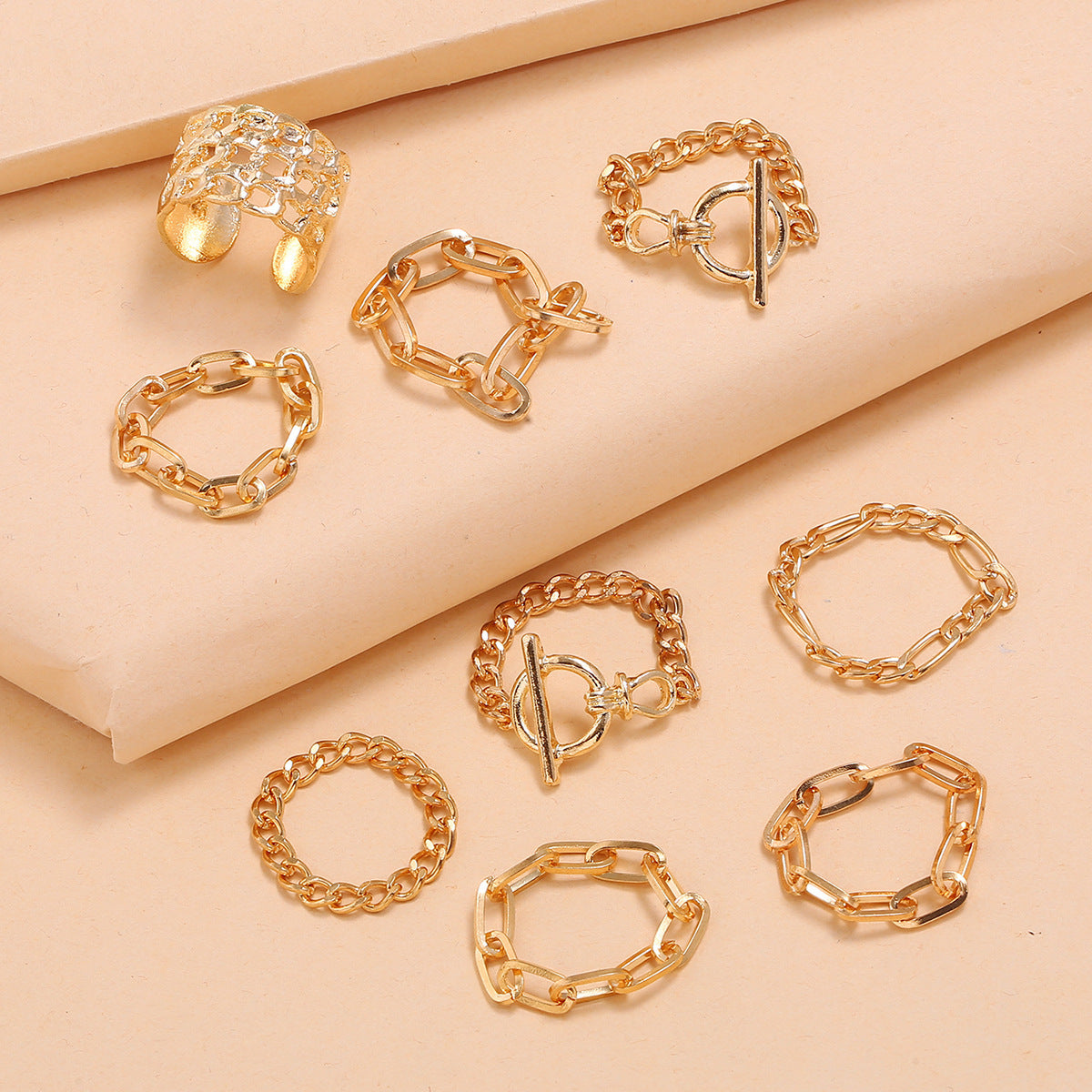 Set 9 Anelli Catena in Oro